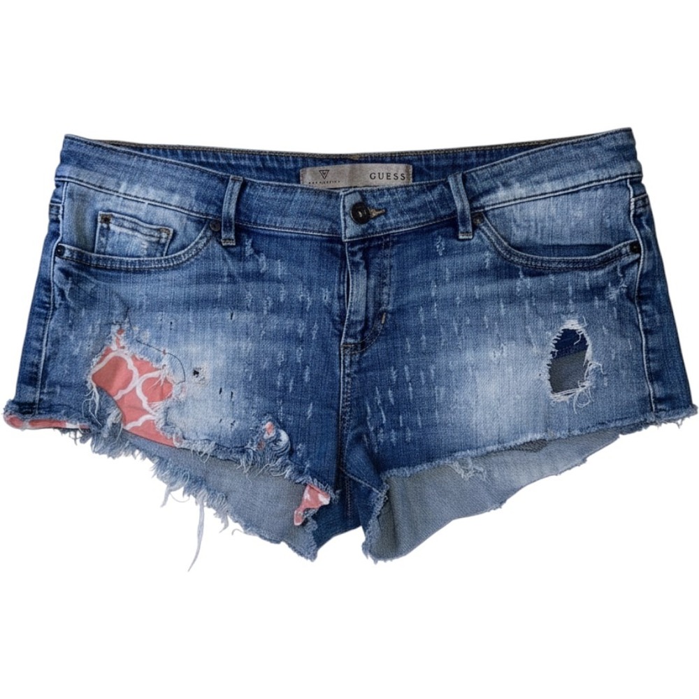 Guess Los Angeles 1981 Distressed Denim Cut Off Shorts Blue Pink Size 31